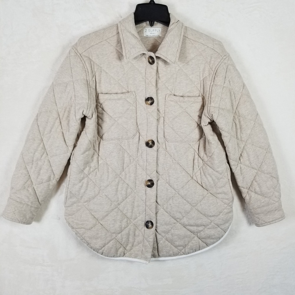 Z Supply Quilted Shirt Jacket Oatmeal Heather Grey Shacket ZJ223884E‎ Womens XS